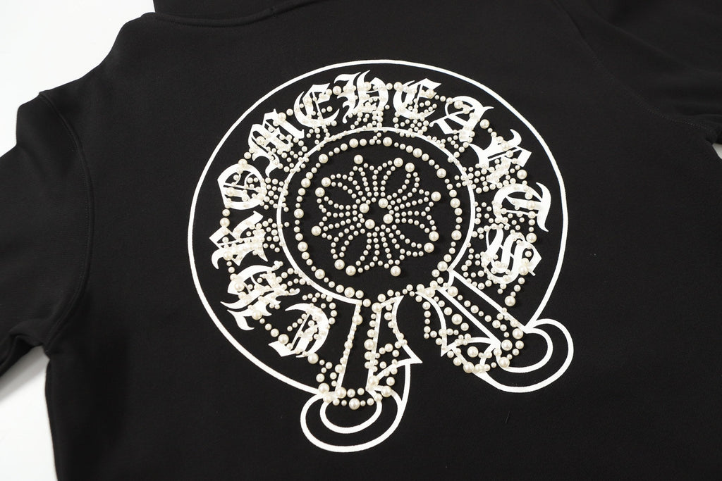 Chrome Hearts Rhinestone Horseshoe Hoodie - Black Gothic Streetwear Sweatshirt 2601