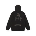 Chrome Hearts Rhinestone Cross Hoodie - Black Gothic Streetwear Sweatshirt 2633