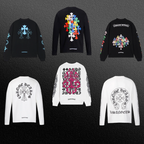 Chrome Hearts Gothic Cross & Graphic Print Long-Sleeve Crewneck Sweatshirts (Black/White)