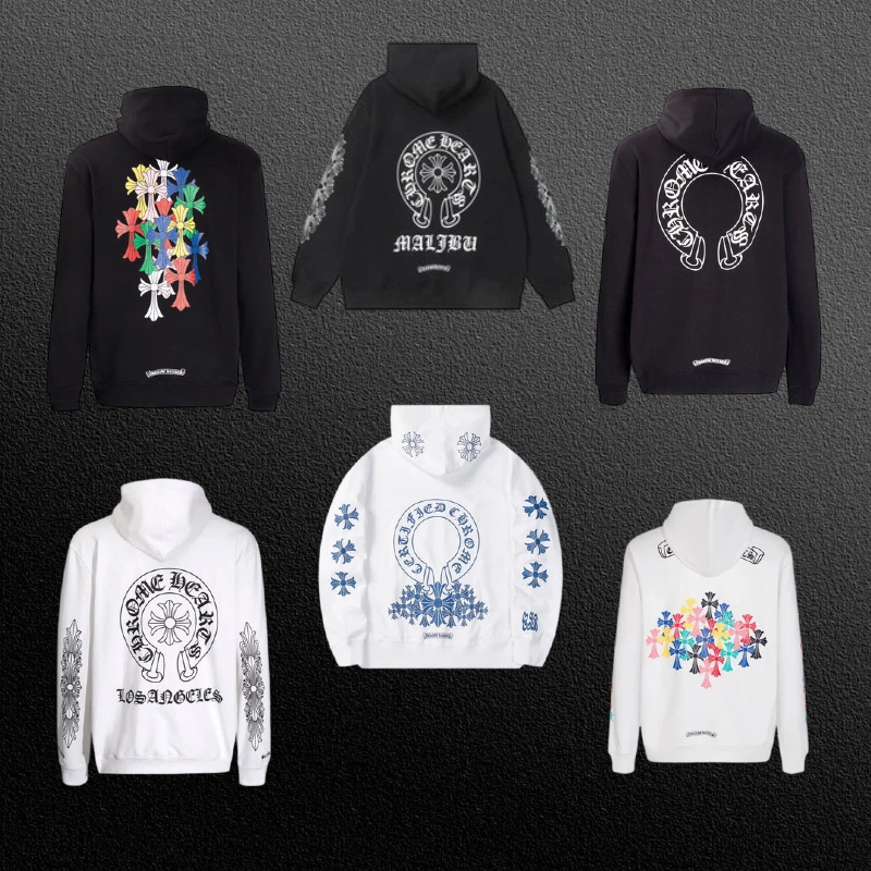 Chrome Hearts Multi-Cross & Horseshoe Logo Graphic Hoodies (Black/White)