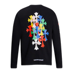 Chrome Hearts Gothic Cross & Graphic Print Long-Sleeve Crewneck Sweatshirts (Black/White)