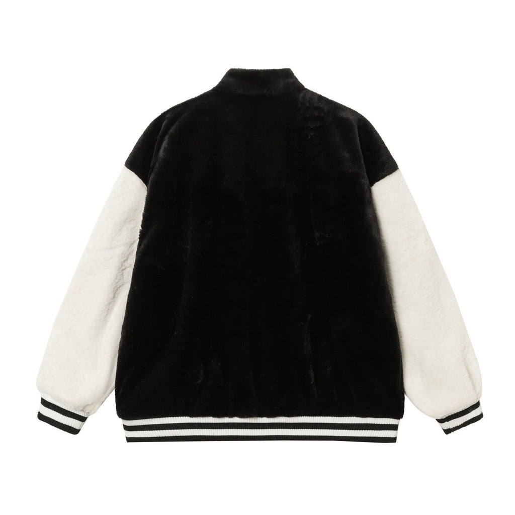 Chrome Hearts Faux Fur Cross Varsity Jacket - Black White Gothic Streetwear 035