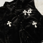 Chrome Hearts Faux Fur Cross Varsity Jacket - Black White Gothic Streetwear 035