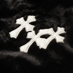Chrome Hearts Faux Fur Cross Varsity Jacket - Black White Gothic Streetwear 035