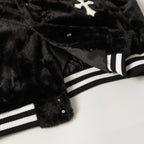 Chrome Hearts Faux Fur Cross Varsity Jacket - Black White Gothic Streetwear 035