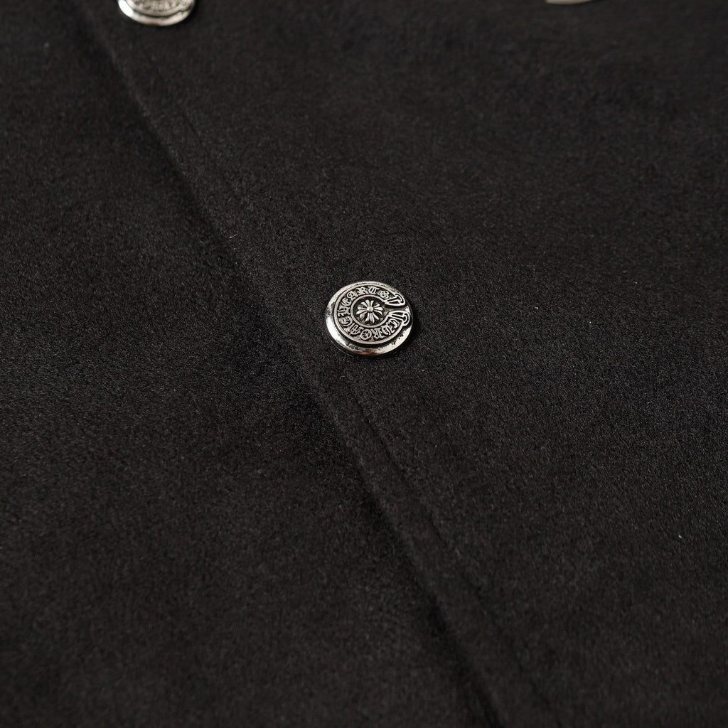 Chrome Hearts Cross Embroidered Leather Sleeve Varsity Jacket - Black Street Style 116