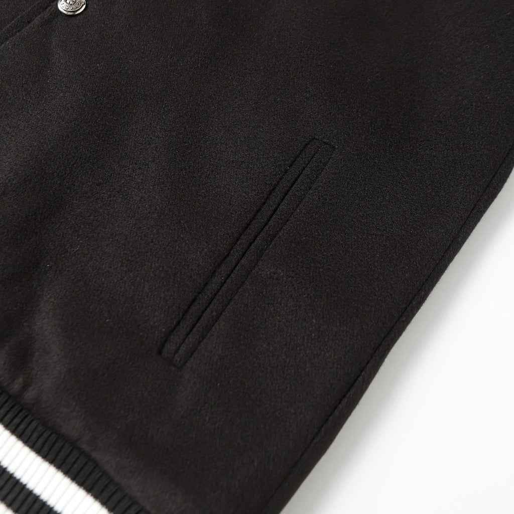 Chrome Hearts Cross Embroidered Leather Sleeve Varsity Jacket - Black Street Style 116