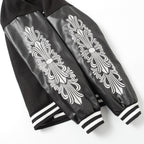 Chrome Hearts Cross Embroidered Leather Sleeve Varsity Jacket - Black Street Style 116