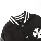 Chrome Hearts Cross Embroidered Leather Sleeve Varsity Jacket - Black Street Style 116