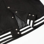 Chrome Hearts Cross Embroidered Leather Sleeve Varsity Jacket - Black Street Style 116