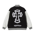 Chrome Hearts Layered Cross Varsity Jacket - Black White Street Style Outerwear 2208
