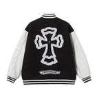 Chrome Hearts Layered Cross Varsity Jacket - Black White Street Style Outerwear 2208