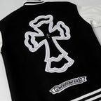 Chrome Hearts Layered Cross Varsity Jacket - Black White Street Style Outerwear 2208