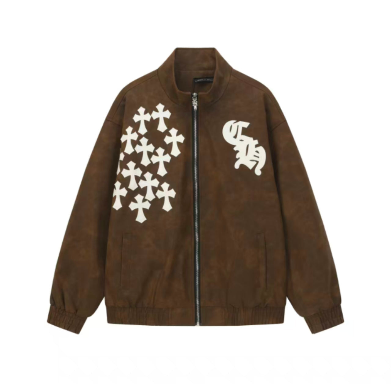 Chrome Hearts Cross Patch Suede Jacket - Brown Gothic Streetwear Outerwear 8833