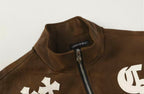 Chrome Hearts Cross Patch Suede Jacket - Brown Gothic Streetwear Outerwear 8833