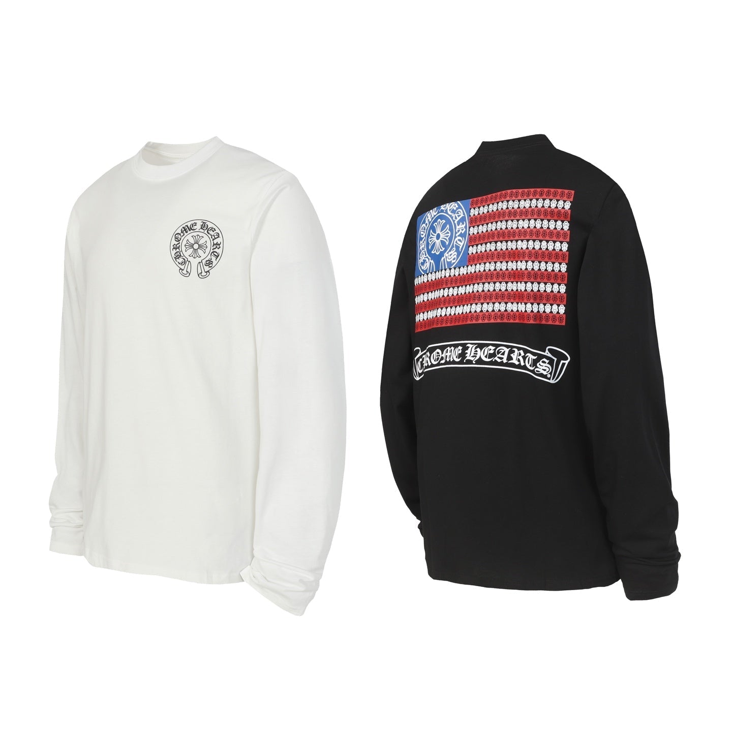Chrome Hearts Logo Flag Long Sleeve Tee - Black White Gothic Street T-Shirt K2126